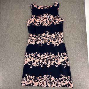 Banana Republic  Floral‎  Dress Navy Blue Pink Sleeveless Round Neck Size 0